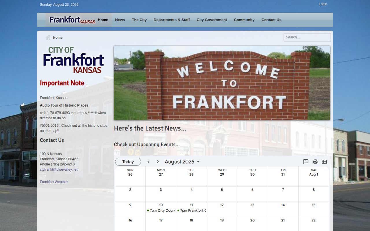 Frankfort Kansas official city and police records contact page