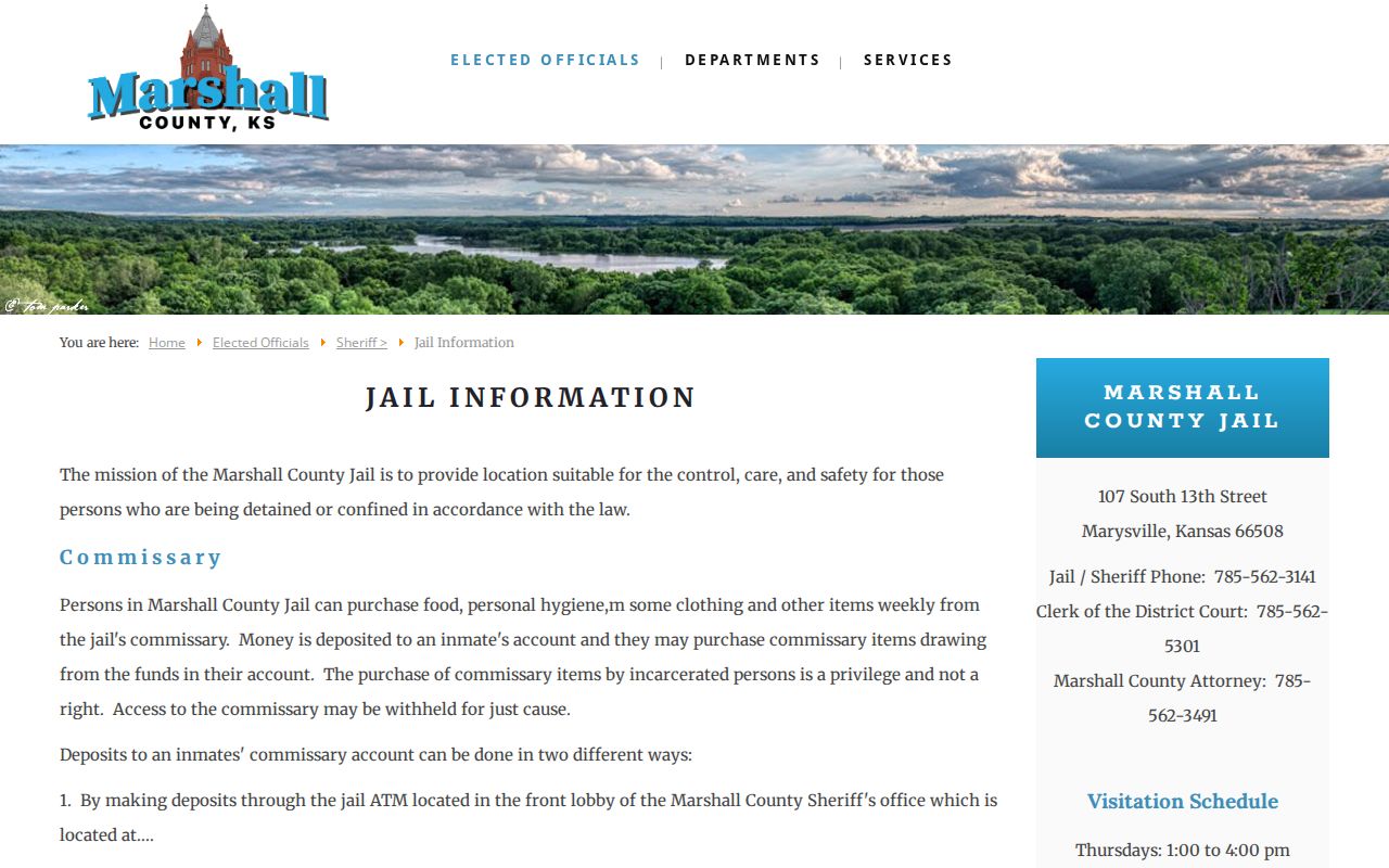 Marshall County Jail information page without an online arrest roster